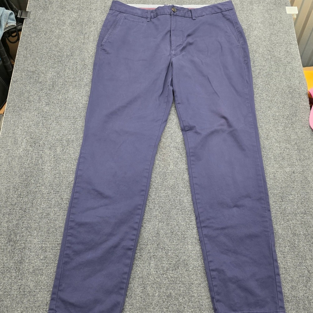 Perk Mens Slim Fit Stretch Chino Pants 35x32 Blue Cotton Spandex Trousers